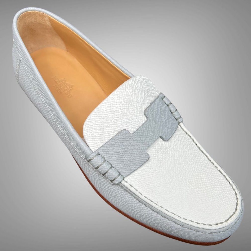 HERMES New Kennedy Epsom Leather Loafer Moccassins Shoes EU 37 Made in Italy